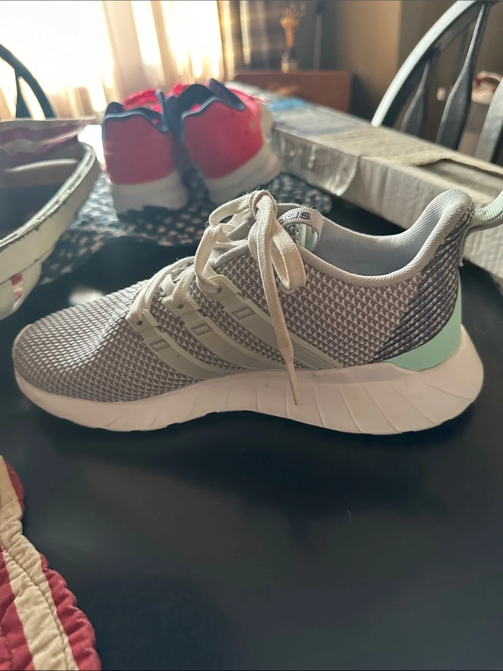 adidas Light Gray Mesh Athletic Shoes with Mint Accent